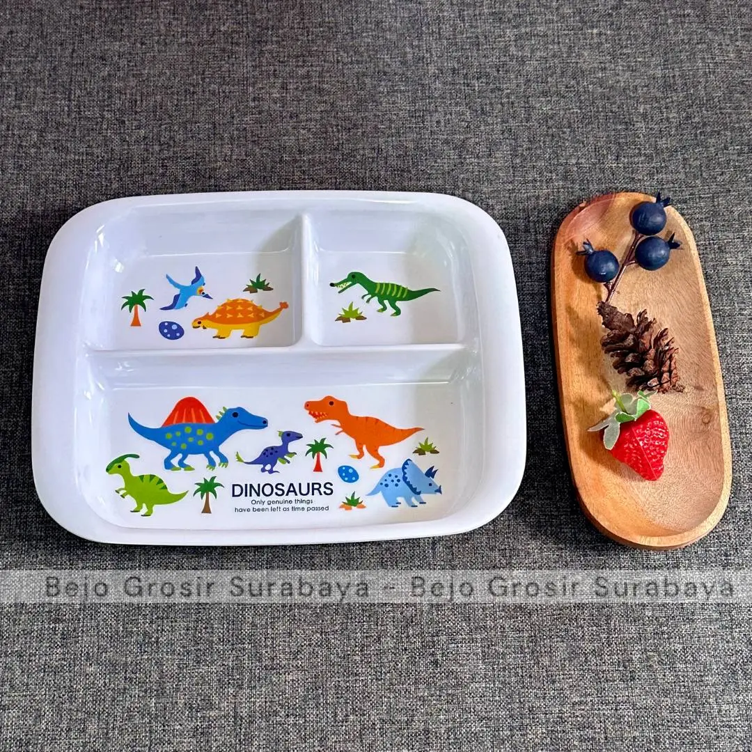 Piring Melamin Anak 25 cm - Piring 3 Sekat Karakter Lucu Piring Dino Ultraman Batman Bear