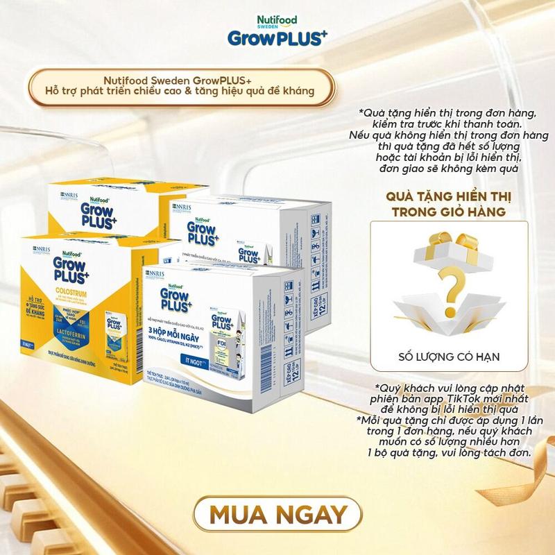 Creator Combo 4 Thùng 24 hộp 110ml: 2 thùng Sữa bột pha sẵn Nutifood GrowPlus+ Cao lớn vượt trội & 2 thùng Vàng Colostrum Lactoferrin - Combo mix SBPS