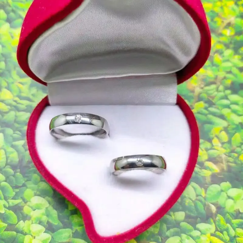 Cincin Kawin Udah Dapat 2 Pcs Cincin, Berlapis Emas 24K Polos Mata silver Bisa COD 5