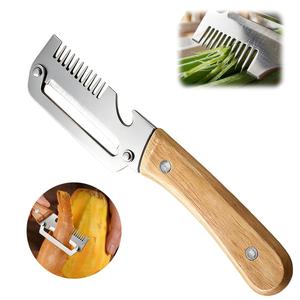 アップグレードされた木製ハンドル付き野菜ピーラー、ステンレススチール製の幅広刃ポテト・ニンジンピーラー、3in1野菜ピーラー、キッチン・キャンプ・旅行用