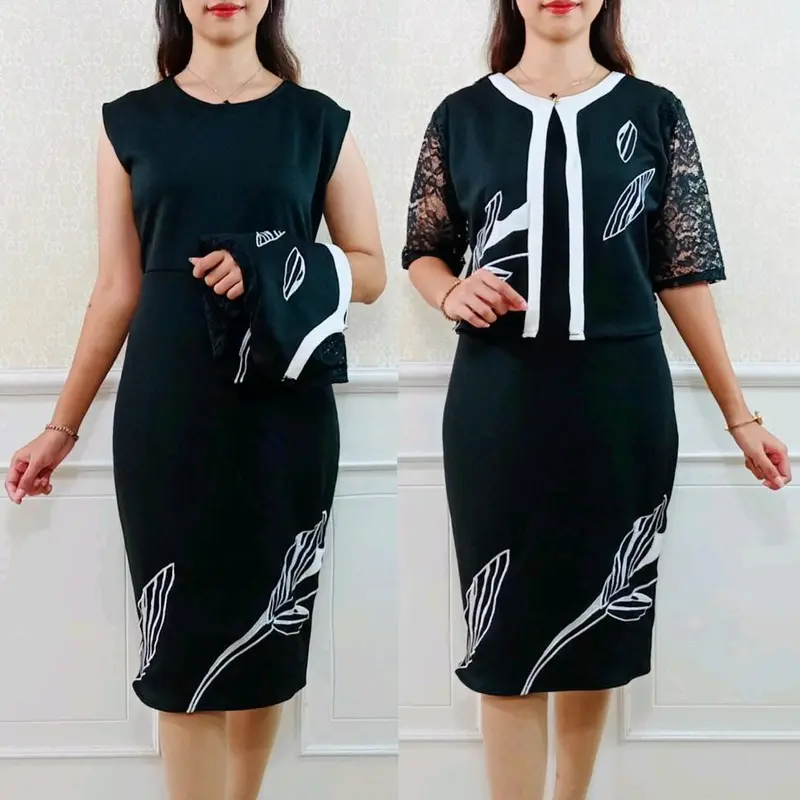Dress 9502 *ROMPI LEPAS* Original Bordir  Mat: Scuba + Brukat LD : 100 - 110  | PB : 100 0