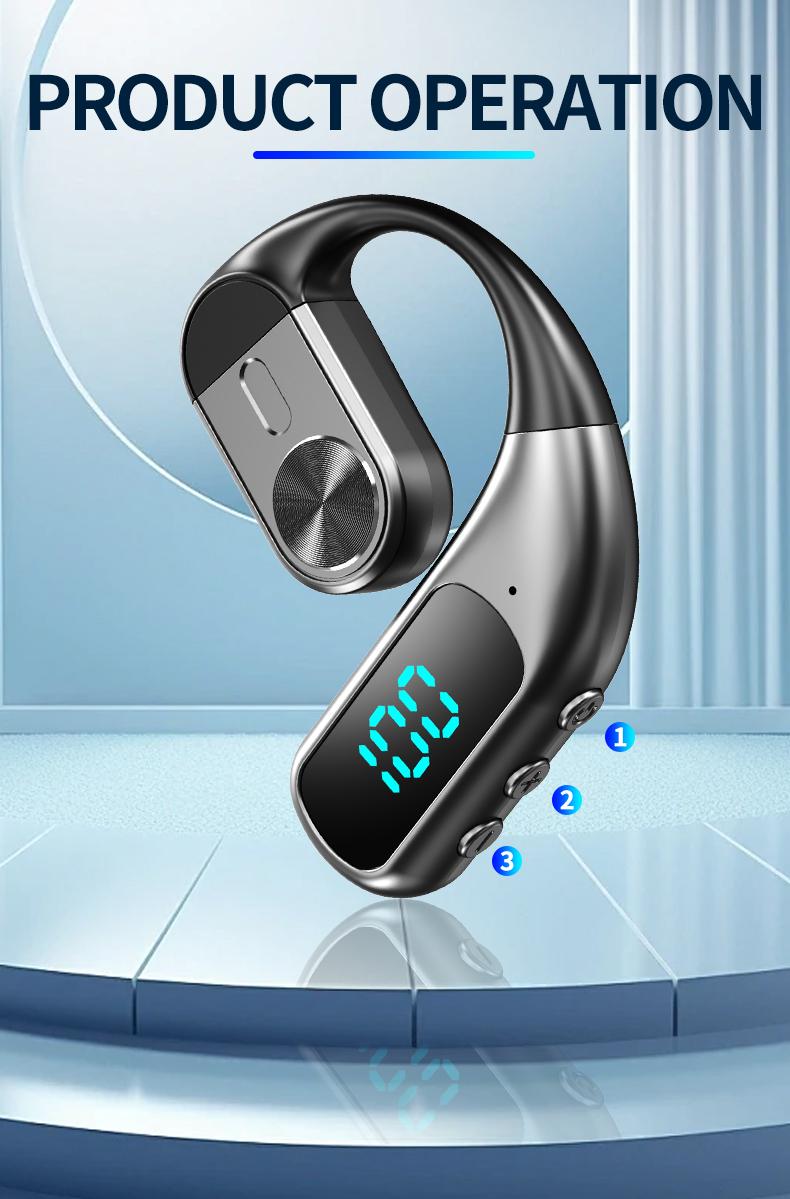 K1 Single Wireless Earphones Air Conduction OWS Headphone HiFi Ear-Hook Music Sports Noise Cancelling Headset Untuk Semua Smartphone