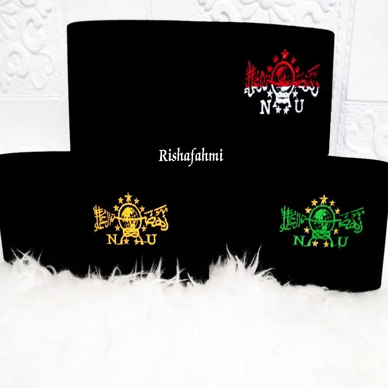 0Songkok Nu Hijau Emas Merah Putih/Peci Hitam logo Nu/Kopiah bordir logo Nu 0
