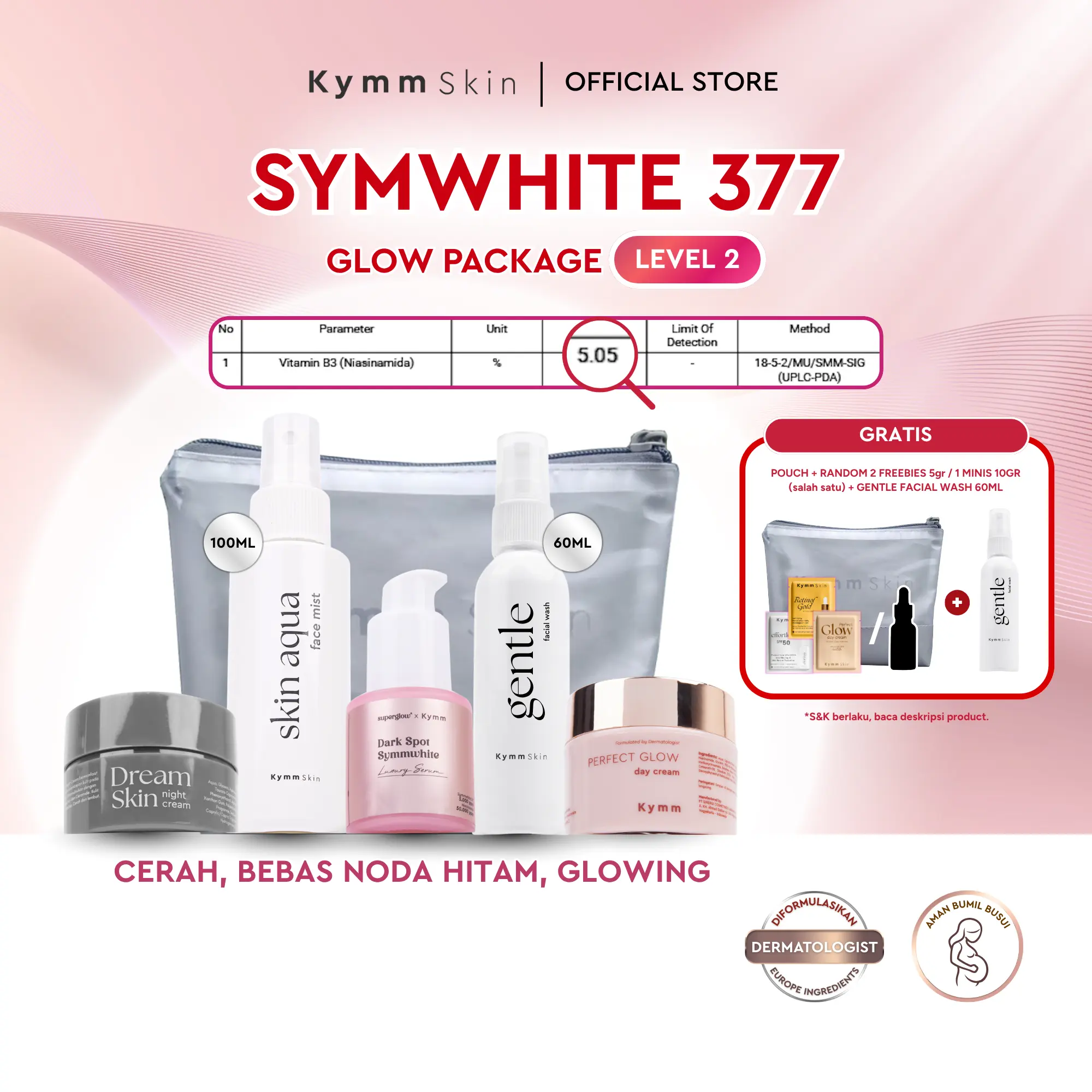 [AFF BD] [9pcs] [Upgrade Phyto Day Cream + Free Pouch + 2 Freebies 5gr + Gentle FW 60ml] KYMM SKIN Glow Package LEVEL 2 with Symwhite 377 Dark Spot [Gentle FW 60ml, Aqua FM, Symwhite Serum, Phyto DC + NC 10gr] | Perawatan Pencerah Noda Hitam Bekas Jerawat