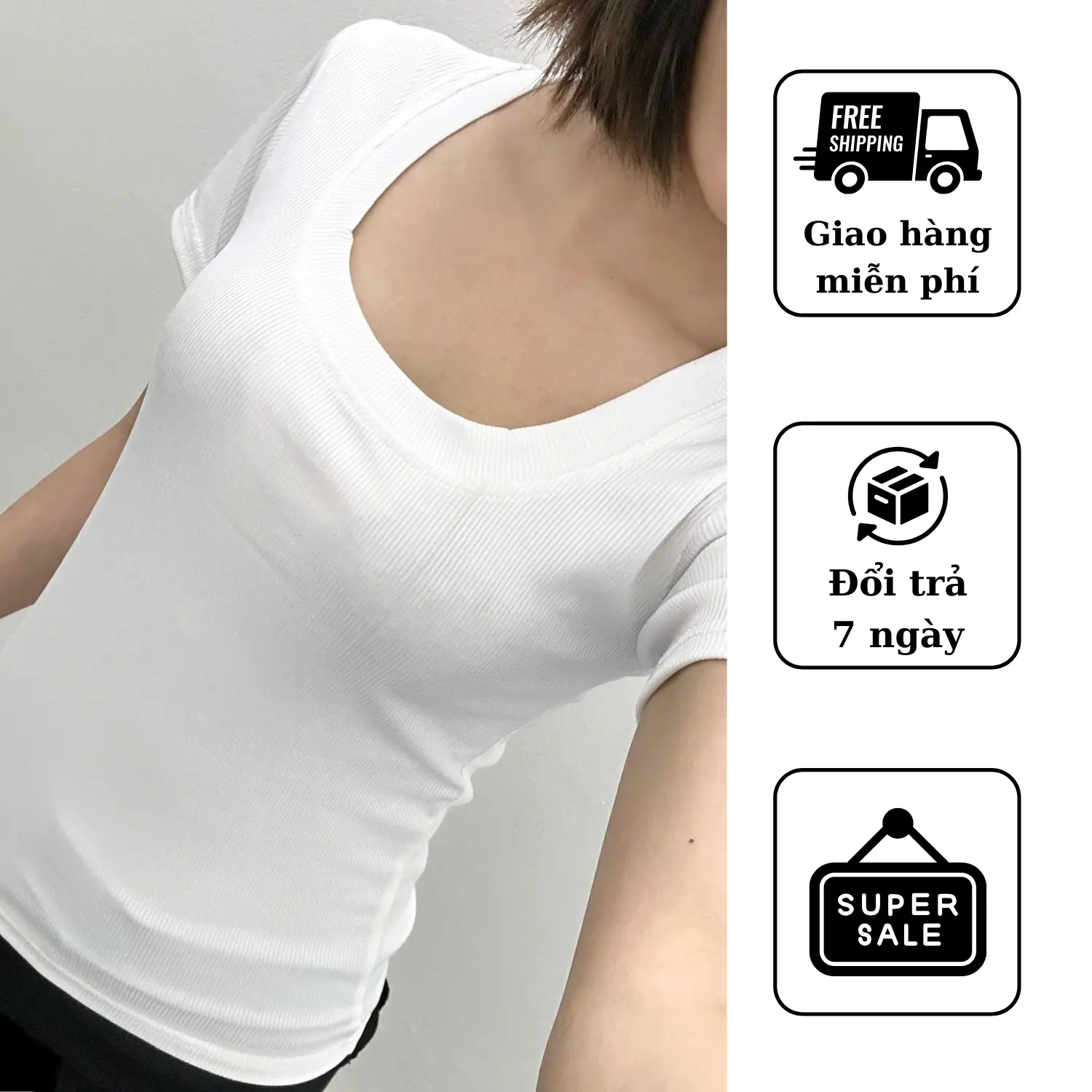 Aó Thun Gân Tăm Cổ Vuông, Tôn Dáng, Tôn Da, LION - STORE