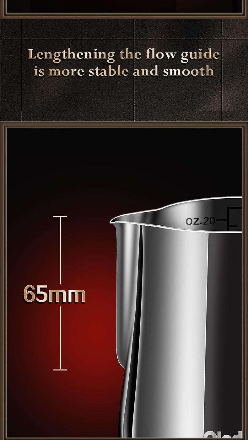 Product Introduction of Italian style stainless steel milk foam cup with handle and pointed mouth, milk tank, flower pot, professional coffee flower cup Tea 9