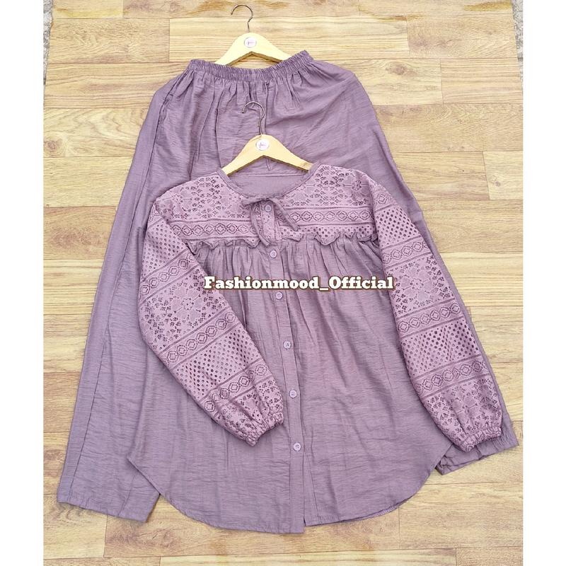 LUNA ONE SET POLO LINEN PREMIUM // SETELAN POLO LINEN BRUKAT // SETELAN LINEN KOMBINASI BRUKAT //BUSUI FRIENDLY//PIYAMA//PREMIUM//HOMEY//BUSUI // BRUKAT // DAILY // KASUAL // BAJU WANITA // KEKINIAN // Baju Lembut Panjang 5