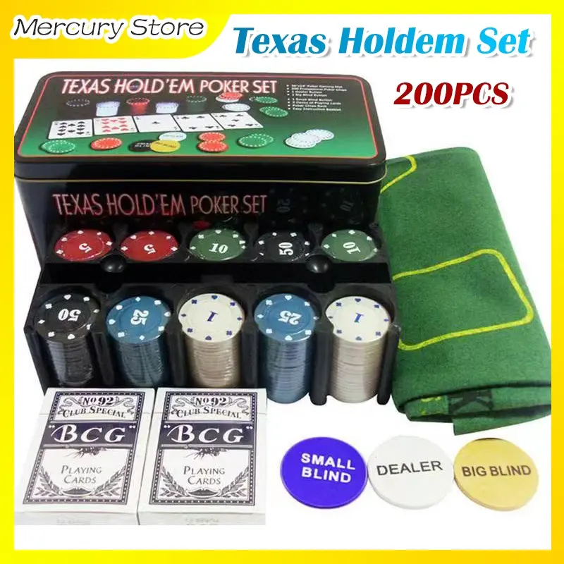 200Pcs Poker Game poker chips/ Mainan Kartu Poker / Casino Game Set Texas Hold em Chips Coins Texas Holdem Poker Game