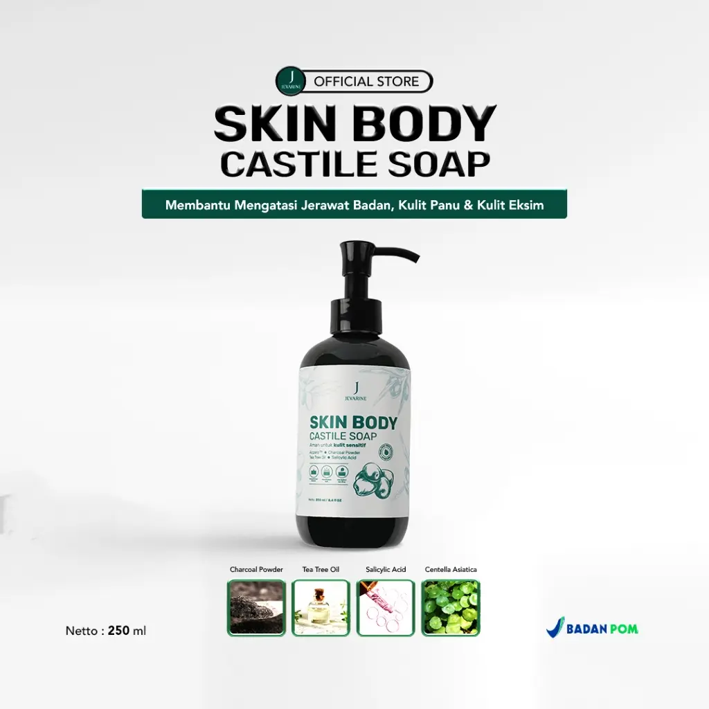 Jevarine Skin Body Castile Soap - Sabun Mandi Aman Untuk Kulit Sensitive, Membantu Mengatasi Kulit Berjerawat, Kulit Eksim,Panu