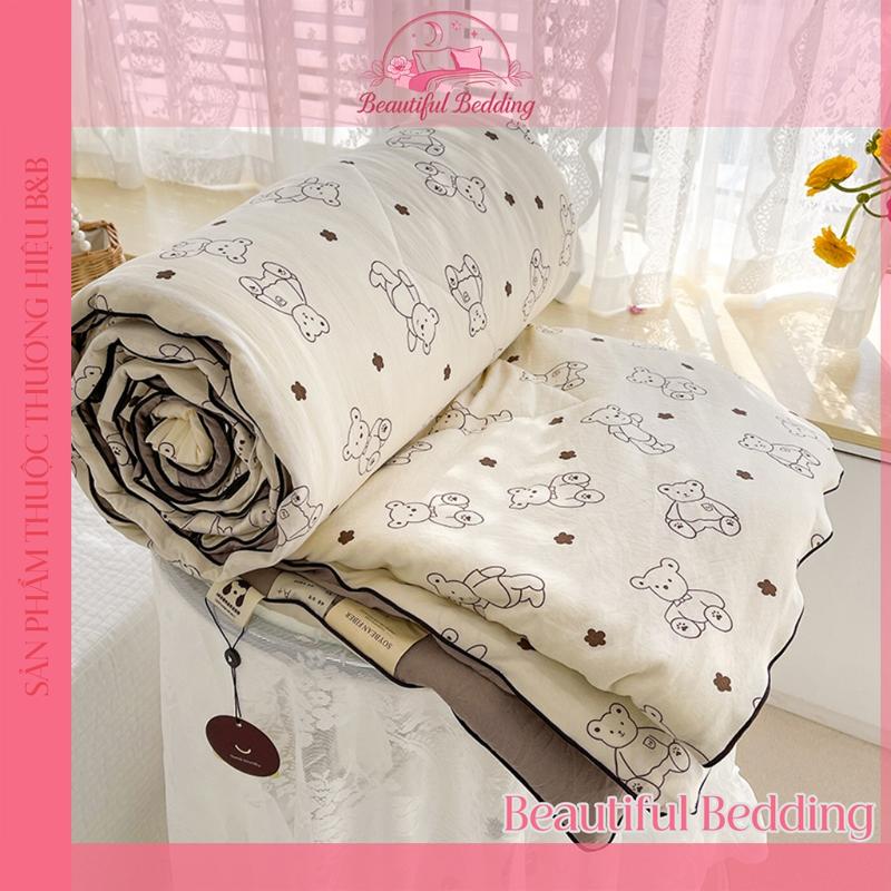Chăn Hè Cotton Đũi Mềm Mịn Thoáng Mát Chăn Hè Trần Bông 3 Lớp Cao Cấp