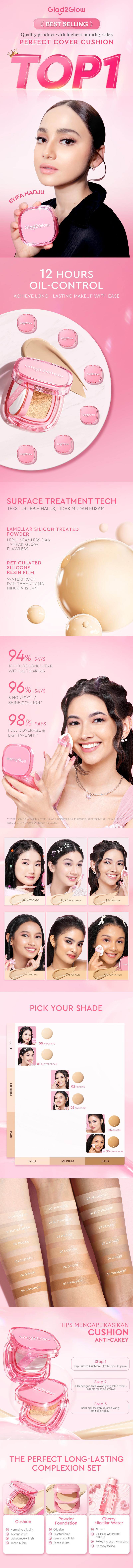 Product Introduction of 【Hot】Glad2Glow Perfect cover cushion dengan kandungan skincare mencegah kekusaman dan kulit kering sepanjang hari G2G Concealer Foundation Wajah Extract Mencerahkan Lasting Compact 0