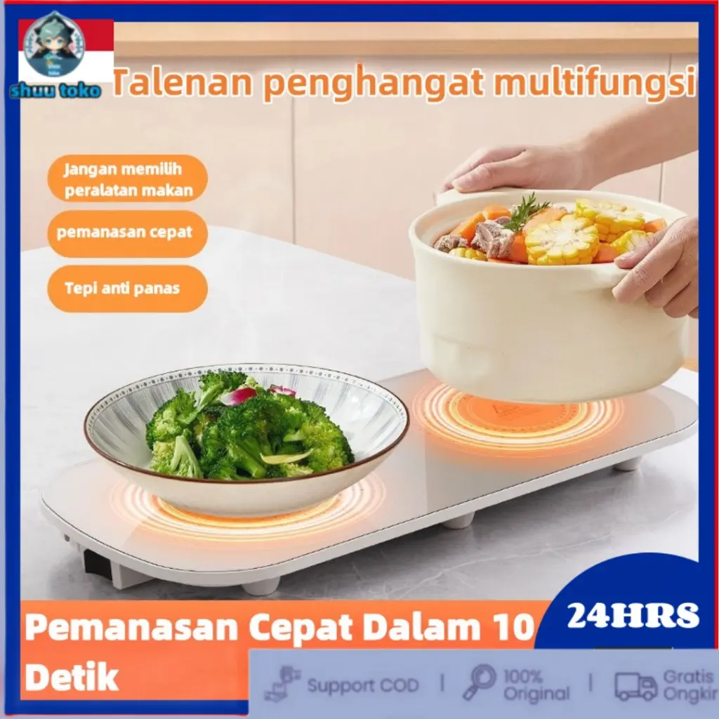 10 Detik Pemanasan Cepat Papan Penghangat Makanan Multifungsi Cerdas Suhu Konstan Baki Penghangat Makanan Piring Penghangat Rumah