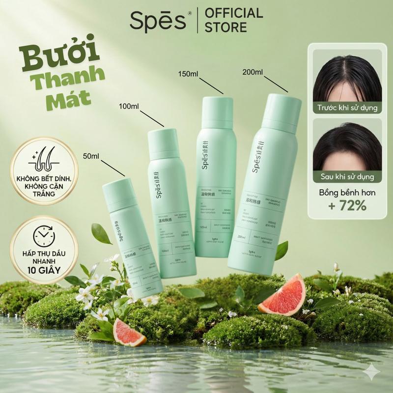 Dầu gội khô Hương Bưởi SPES dạng xịt dưỡng tóc tạo phồng cấp tốc không bết dính giữ nếp 8h size 50 100 150 200ml