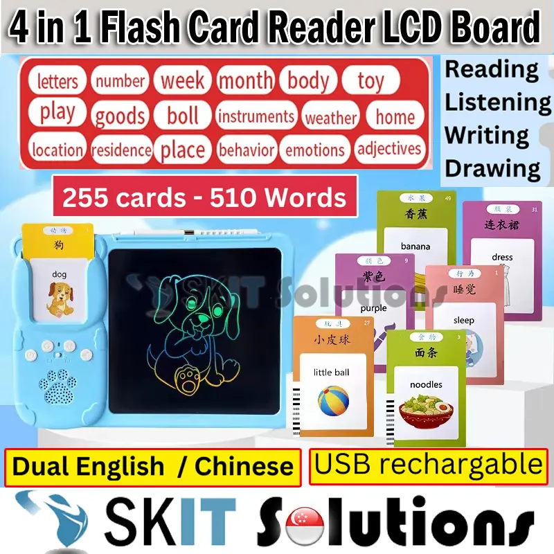 【SKIT】LCD Writing Board Pad Tablet w/ Talking Flash Cards Learning Toys Dual Language English Chinese 510 Words Pocket for Toddlers Age 1 - 4 Baby Kids, Learning Cards Machine, Preschool Montessori Educational Speech Therapy Toy Xmas Gift Birthday Present