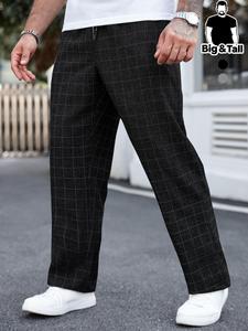 Pantalones de hombre con estampado de cuadros y cintura elástica, casuales, holgados y cómodos para uso diario, moda para todas las estaciones, corte entallado