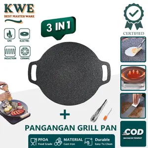 KWE Wajan Original BBQ Pan 30-38CM 3in1 Set Non Stick Grill Pan Besi Cor Anti Karat & Anti Gores Cocok Untuk 9 Orang Dengan Penjepit Makanan Gratis Kitchenware