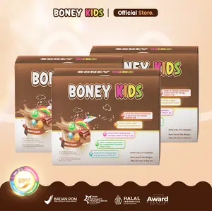 NEW LAUNCH Boney Kids Bundling 3 Kotak Rasa Cokelat Protein Tinggi Kalsium Suplemen Herbal Isi 10 Sachet BPOM untuk Anak 3-13 Tahun