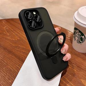 マットリングホルダー、ガラスレンズ付きスマホケース（iPhone 16/17/15/14/13/12/11 Pro Max用）、MagSafe対応のワイヤレス・磁気ハードバンパーカバー