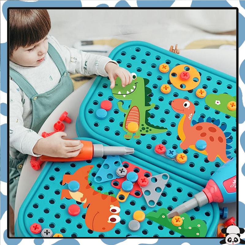 230PCS Mainan Dinosaurs Tool Box Set Anak 3D Mainan Edukasi Anak 4 Tahun DIY Merakit Kotak Alat 1