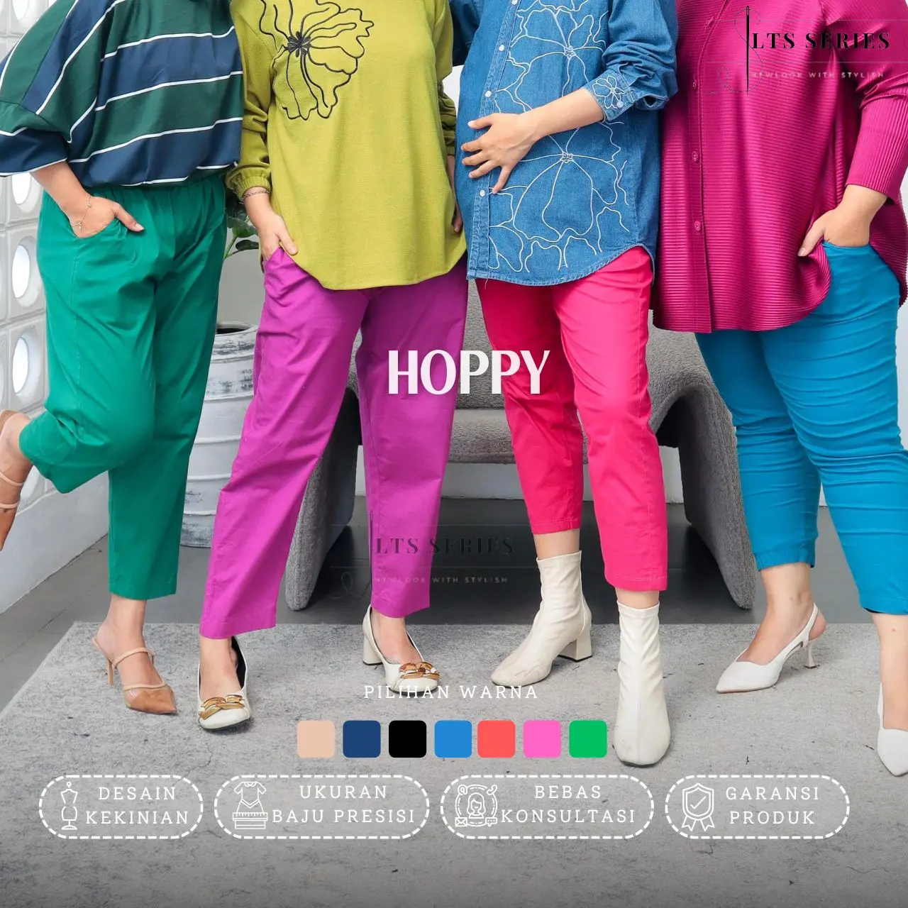 Celana Katun Wanita Jumbo Kekinian 7/8 Stretch Hoppy Terbaru  - Celana Panjang Cewek