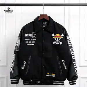 VARSITY JACKET BLACKSEVEN | JAKET ONE PIECE LUFFY | GEAR 5 HITAM | SUN GOD NIKA JAKET BASEBALL BORDIR ORIGINAL | Varsity Unisex Lembut Nyaman Leather Fleece Pria Bomber