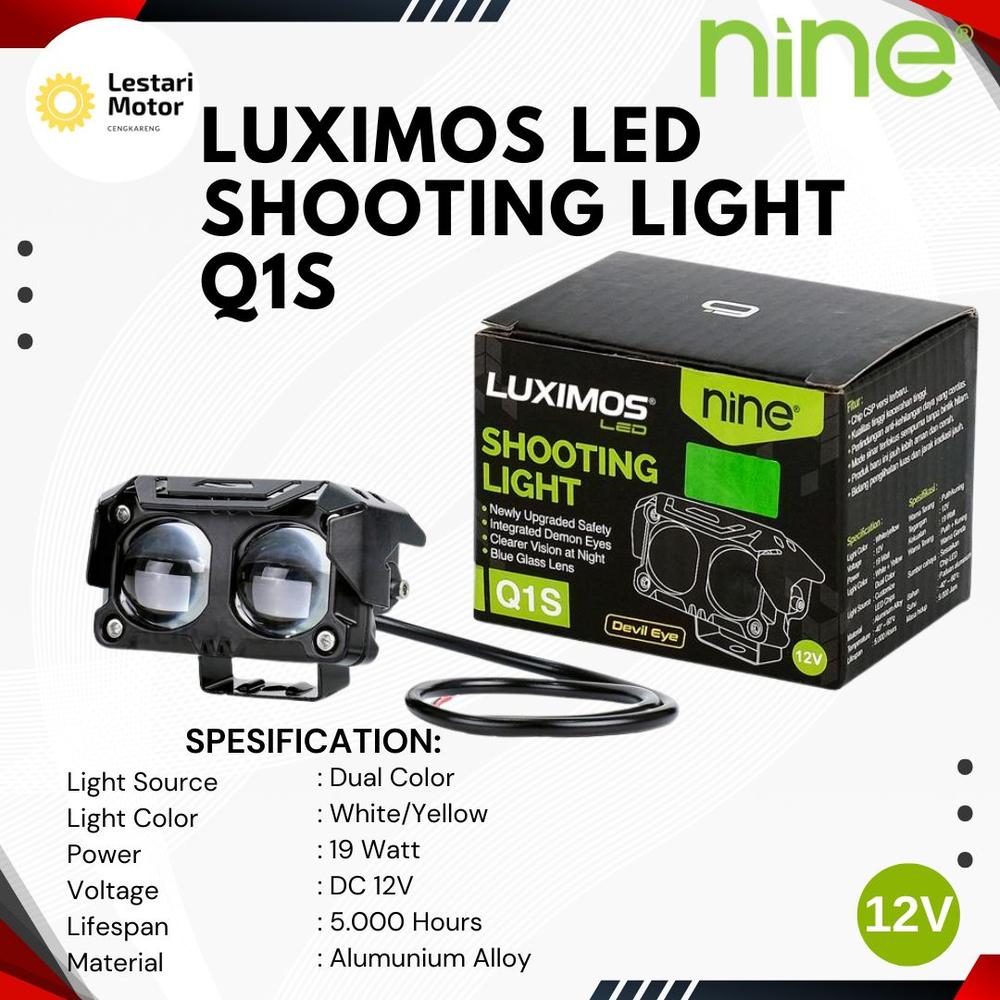 LAMPU TEMBAK 2 MATA 19W SHOOTING LIGHT SOROT DEVIL EYE BLUE LENS LUXIMOS LED Q1S MINI LASER - Devil Merah