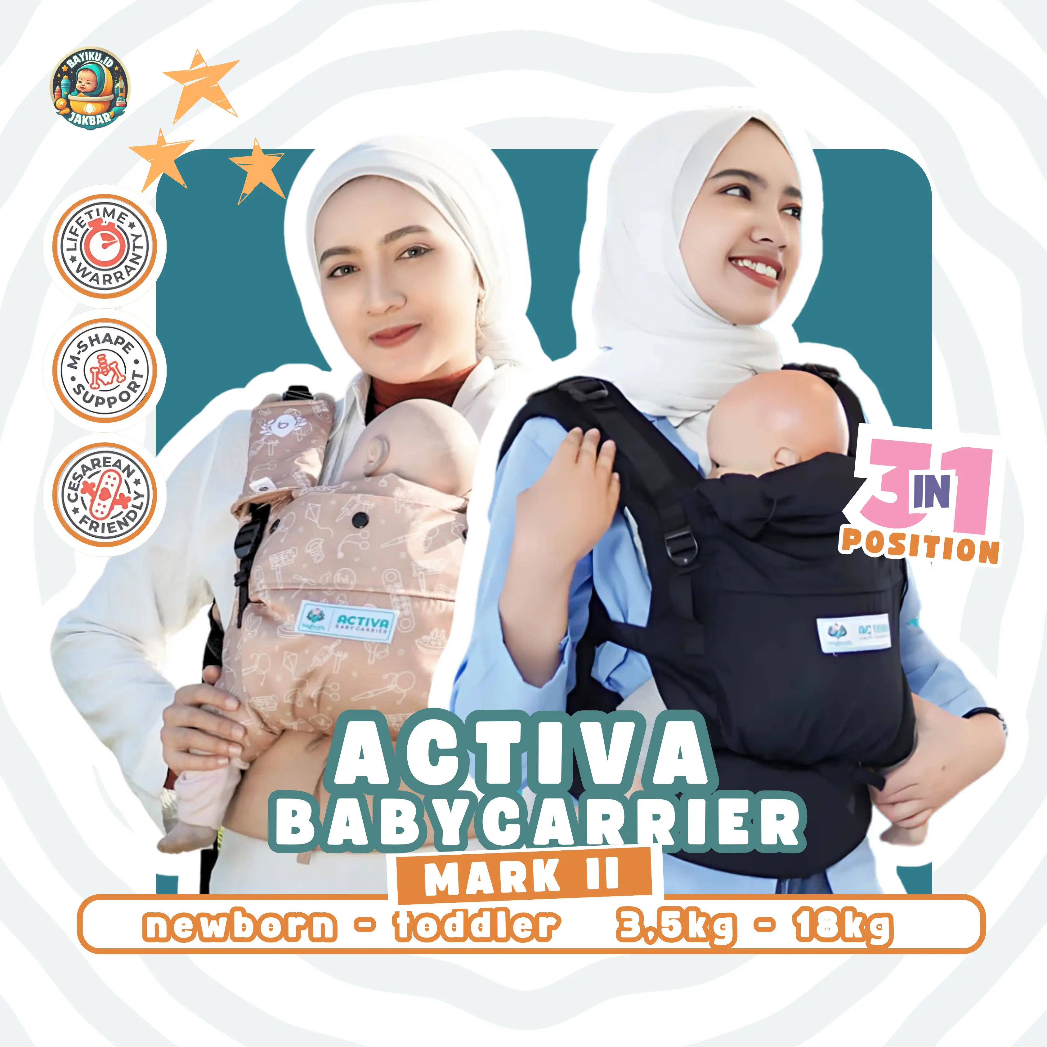 ACTIVA MARK 2 ADJUSTABLE SOFT STRUCTURE CARRIER GENDONGAN BAYI NEWBORN TO TODDLER ONE SIZE BABY CARRIER
