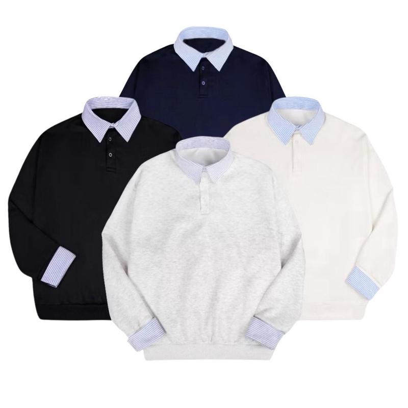 Áo SWT NỈ 2 DA , swt dài tay phối sơ mi kẻ xanh form rộng nam nữ - TZ120