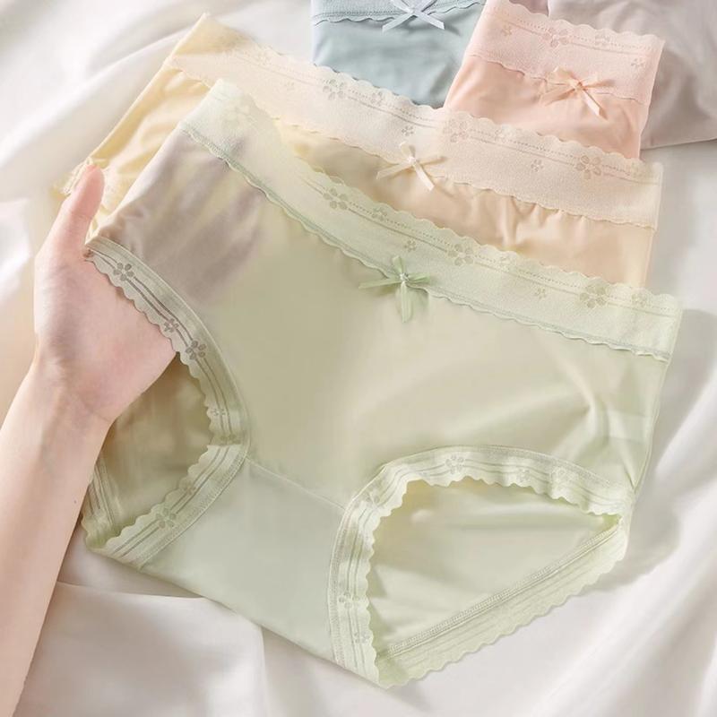Product Introduction of [4 separate packs] Japanese summer ice silk women's underwear antibacterial crotch comfortable seamless mid-waist girls shorts head Panty Women's Floral Womenswear Lady 1
