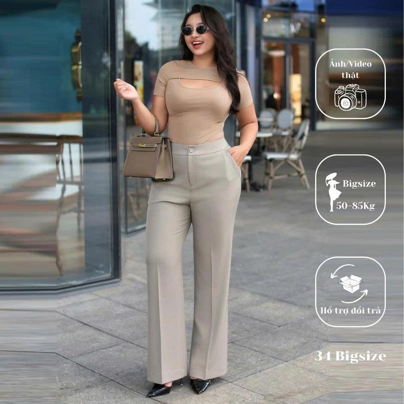 Quần tây bigsize ống loe 34QT013 34 Bigsize, quần tây dài công sở cho nữ đi làm form chuẩn tôn dáng