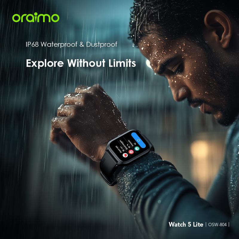 [Exclusive JOERDY] oraimo Watch 5 Lite Smartwatch [OSW-804] Layar 2.01'' Bluetooth Tahan Lama Tahan Air Debu Layar Monitor Amoled 100+ Mode Olahraga Large Screen Wireless Call Long Battery Life IP68 Waterproof 8