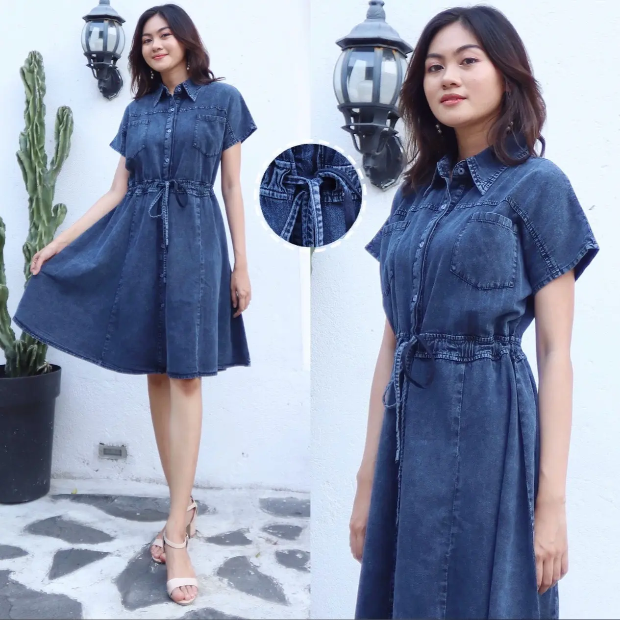 CLOTHINGICON DRESS KEMEJA POCKET KANTONG SERUT MINA CASUAL JEANS DENIM IMPORT