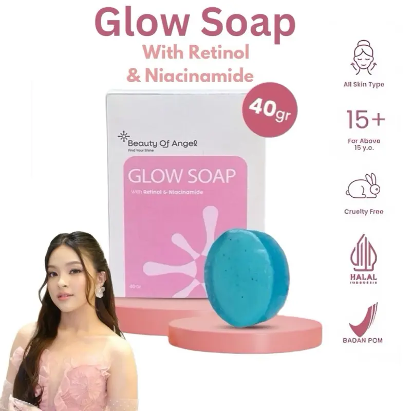 1 PCS Beauty of Angel Glow Soap Sabun Mandi, Sabun Batang, Sabun Antiseptik Melembabkan dan Mencerahkan Kulit dengan Collagen, DNA Salmon, Retinol & Niacinamide Memutihkan Tubuh Pencerah Hand