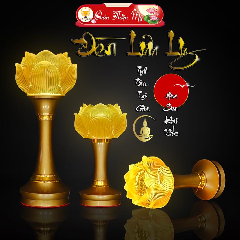 [Giá 1 Cặp] Đèn Hợp Kim Hoa Sen Lưu Ly Phong Thủy CHÂN THIỆN MỸ, Đồ Thờ Cúng, Đèn Để Bàn Thờ Phật Decor Decor Phòng