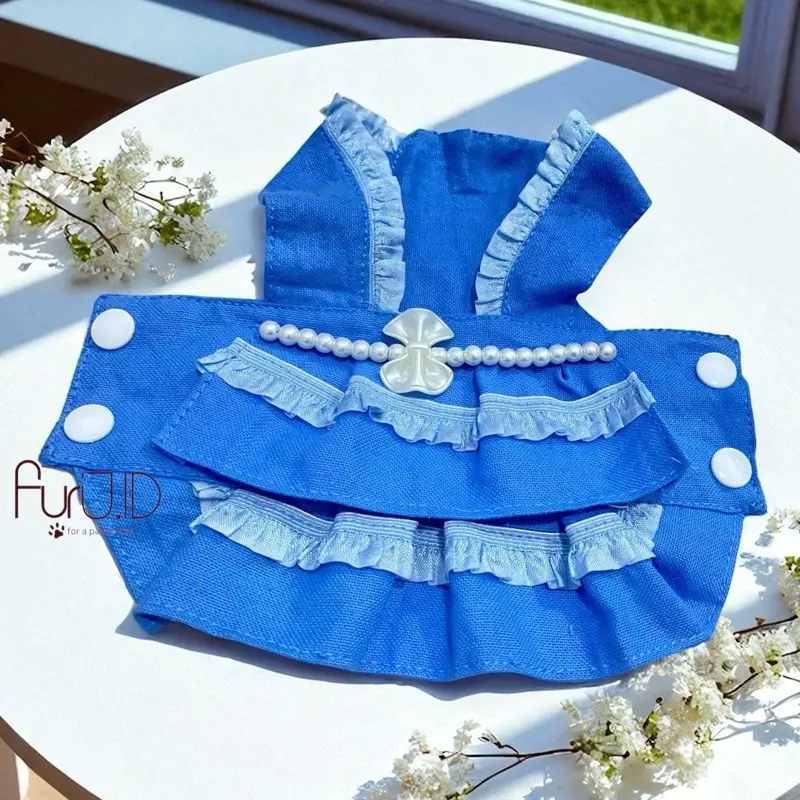 FurIU.id Baju Kucing Anjing Bahan Linen Dusty Blue 0