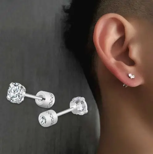 1 Pasang Anting Tindik Telinga Zirkon Kristal Baja Tahan Karat Perhiasan Tindik Sekrup