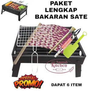 Pemanggang portable arang lengkap siap pakai/bakaran sate/jagung/sosis