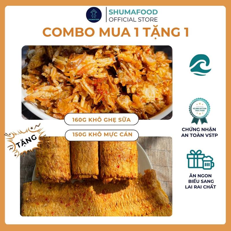 Mua 1 tặng 1 Mua 150g khô mực cán nguyên miếng tặng 160g ghẹ sữa chiên giòn Shumafood Snack Ăn Vặt