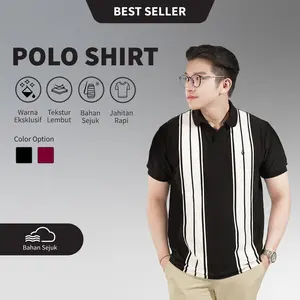 MATSUDA Sumida Black Baju Kaos Polo Shirt Dewasa Stripe Pria Kerah Katun