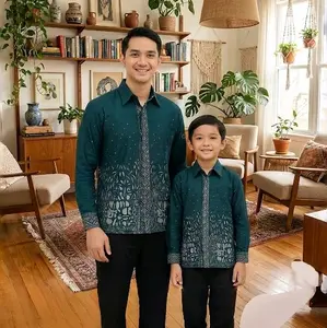 Batik Pria Dewasa couple ayah dan anak- Kemeja Batik Lengan panjang pendek motif Sutena emerald - baju batik Sutena warna hijau emerald Katun Lembut Nyaman Formal