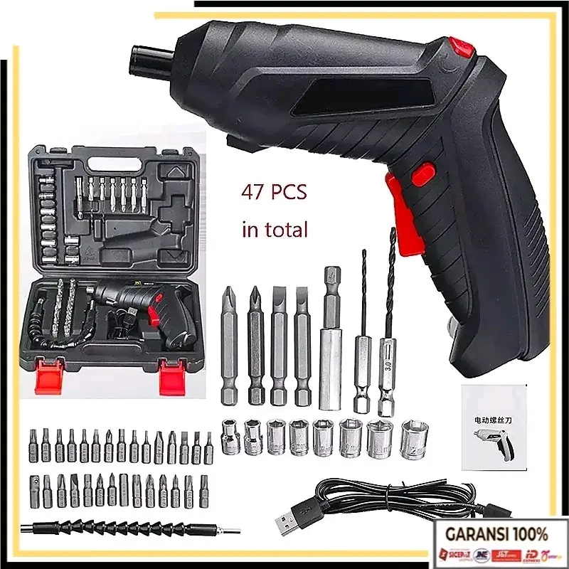 Bor set 47 Obeng Elektrik  Cordless Screwdriver RECHARGER  Mesin Bor Mini 1