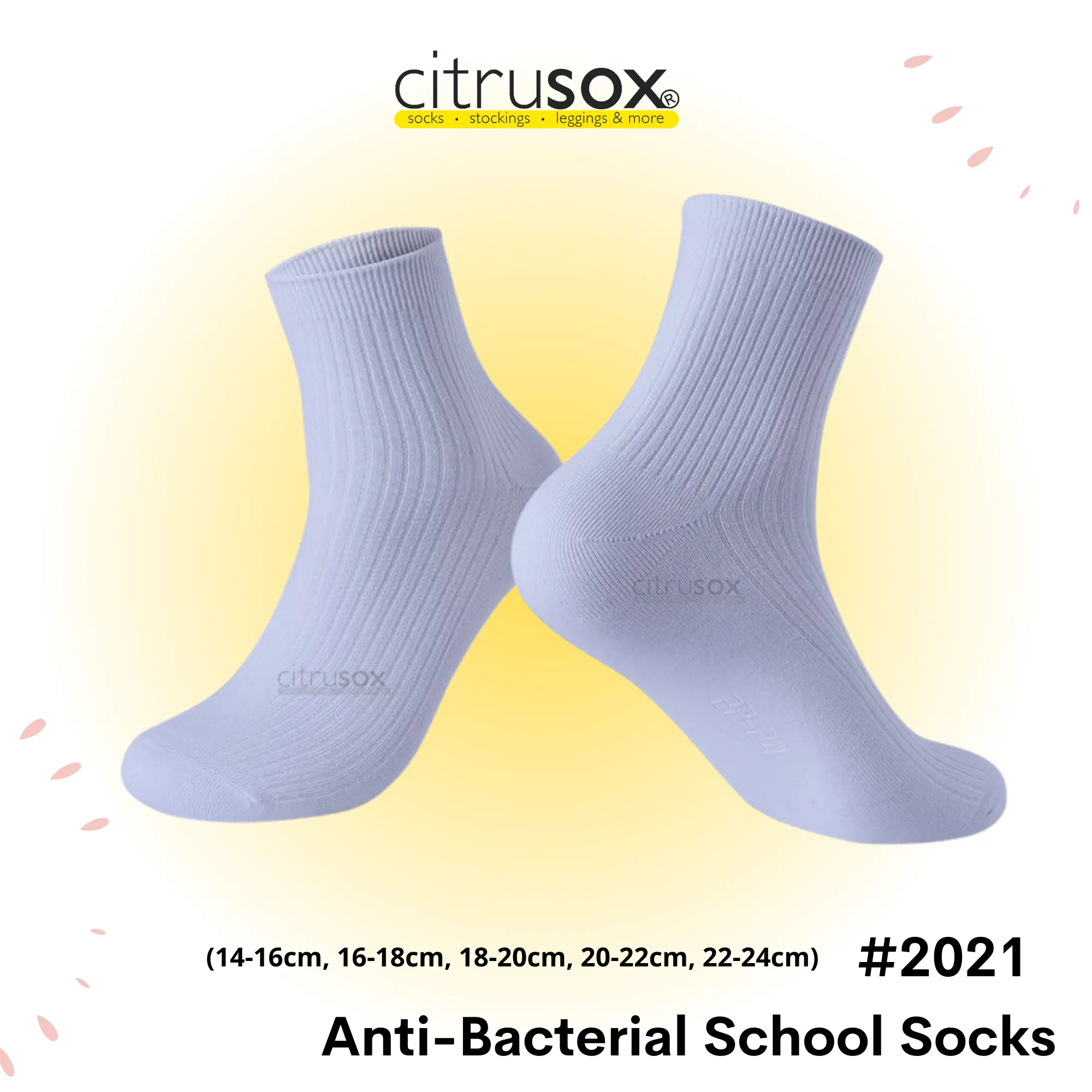CITRUSOX Full White Anti-Bacterial Cotton Children Kids School Socks Unisex (5 sizes from 14 to 24cm) #2021