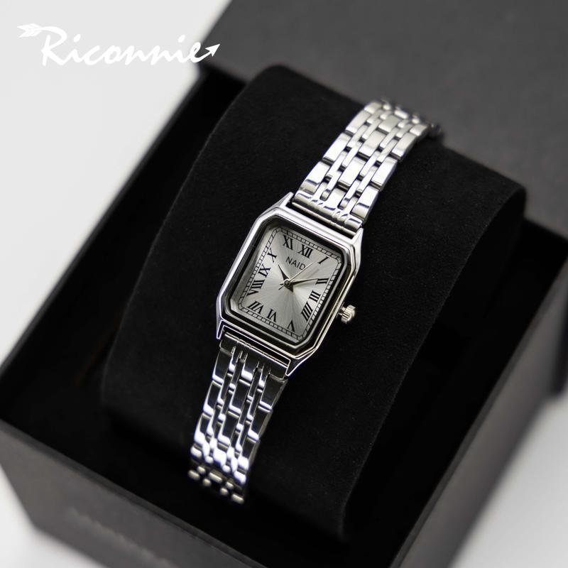 Đồng Hồ Thạch Anh Nữ, Riconnie, Thiết Kế Thời Trang, Dây Đeo Thép Vuông Đơn Giản