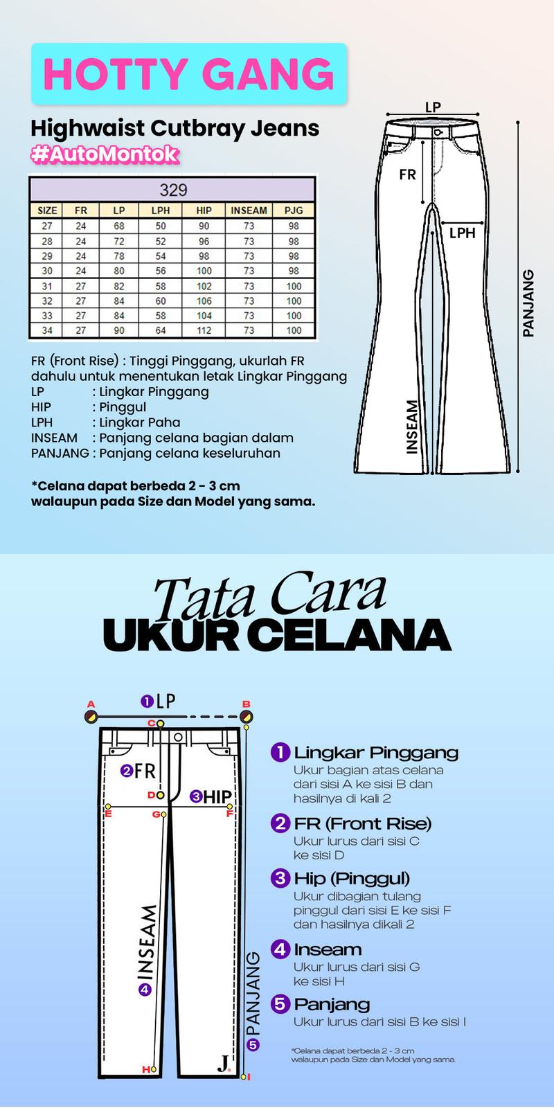Product Introduction of JINISO HOTTY GANG - 329 Cutbray Highwaist Celana Jeans Wanita Warna Ocean Blue 0