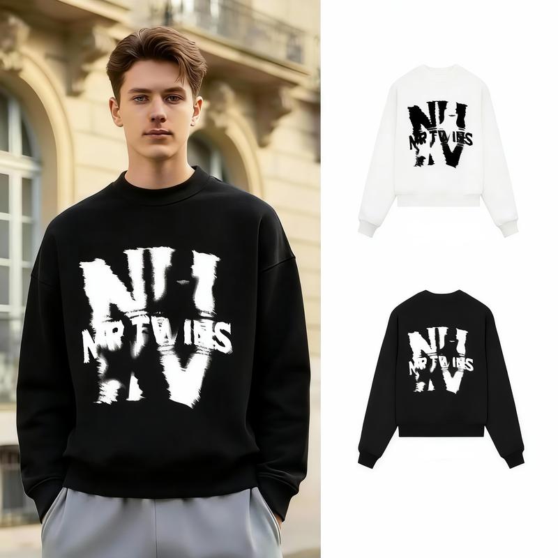 Áo Nỉ Cho Nam Thời Trang Mới 2025 Phong Cách Thường Ngày In Hình Áo Nỉ Áo Chui Đầu Dài Tay Áo Cổ Thuyền DR0212