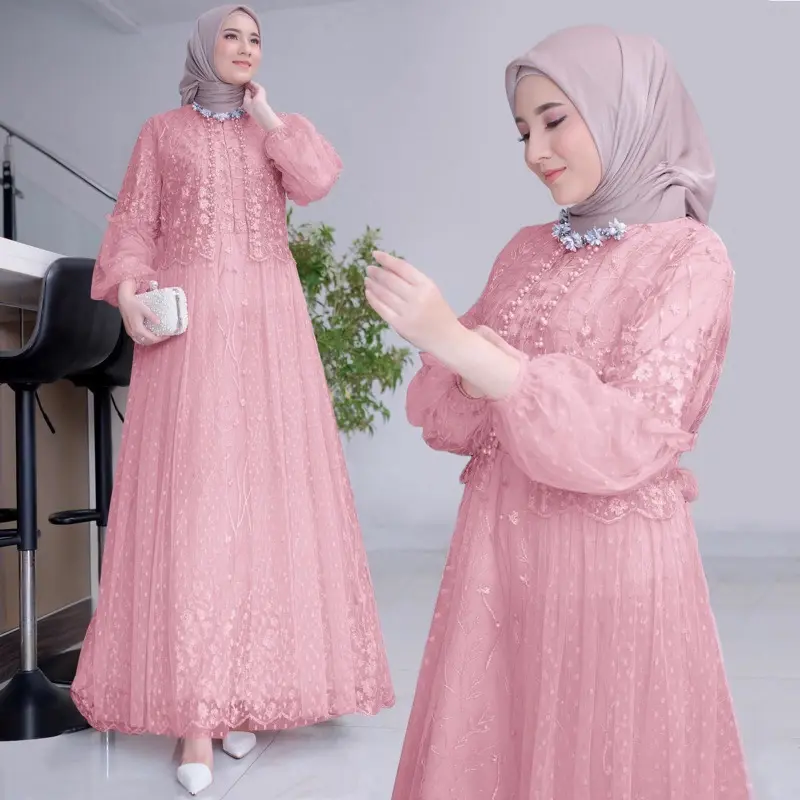 [ TerMurah ]VeLLa Gamis terBaru Brukat Premium Full Layer Depan Dress Seragam Pesta Kondangan Remaja Dewasa Wanita Jumbo 5