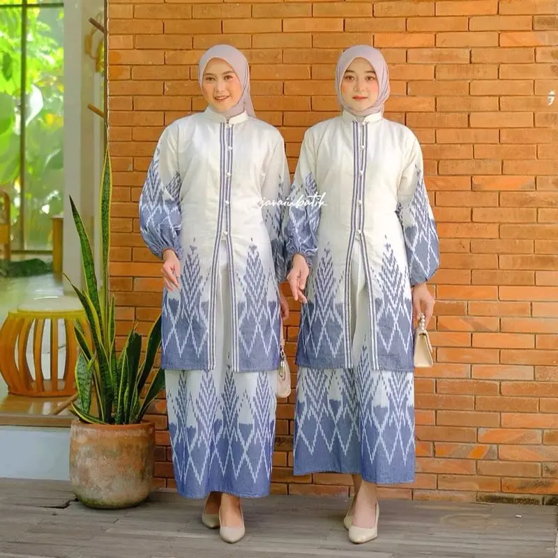 one set tunik melayu + rok kurung malay - raya tenun wanita terbaru kekinian