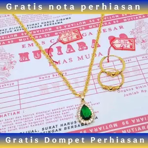 Kalung E.M.A.S Muda Asli Liontin Batu Permata Hijau Gratis Dompet Dan Surat Perhiasan Dari toko