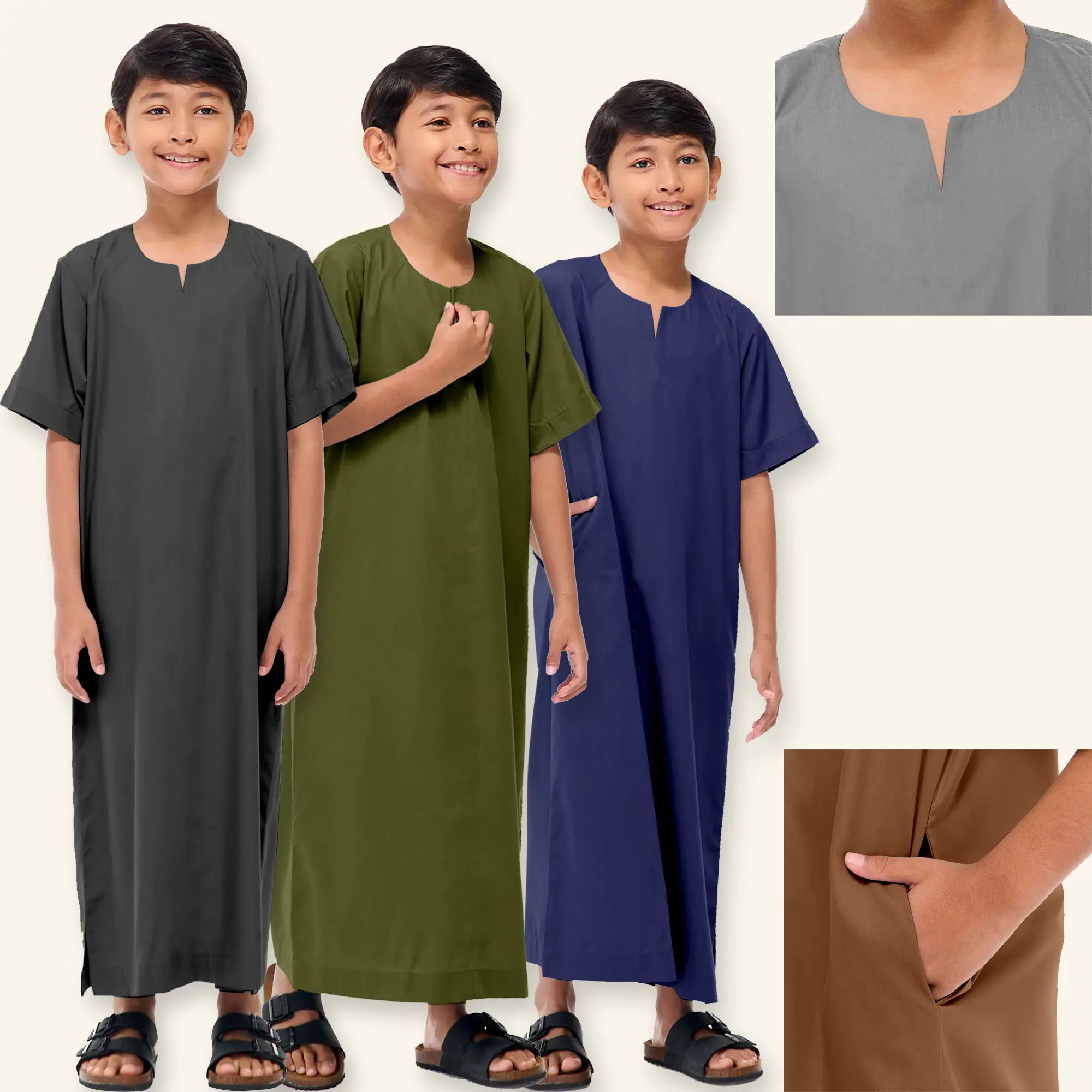 Jubah Tahfiz Budak & Lelaki Dewasa V Neck Half Sleeves / Jubah Kids / Jubah Raya Pocket 2024