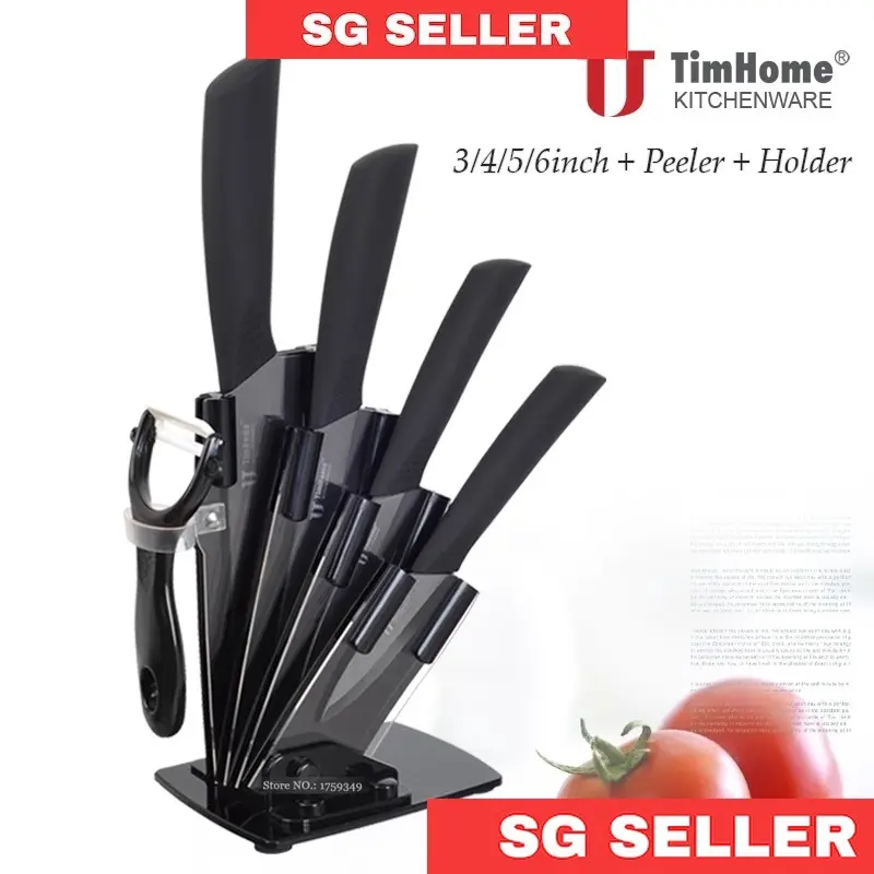Timhome 6 Piece Ceramic Knifes Set With Holder Multi-function Chef Peeler Slicer Blade Kitchen Knife Household